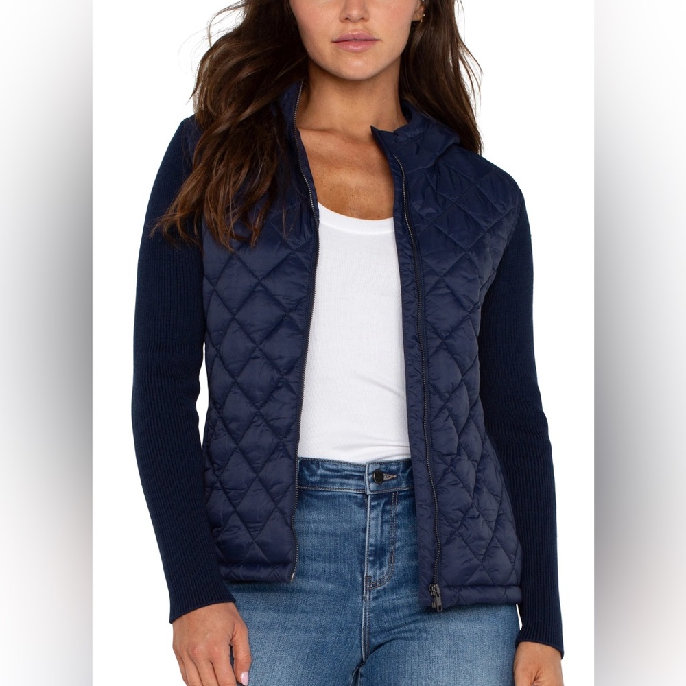 NWT Liverpool Quilted Front Full Zip Hooded Sweater Jacket